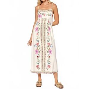 NEW LALAVON storybook garden maxi dress in off white-pink multi